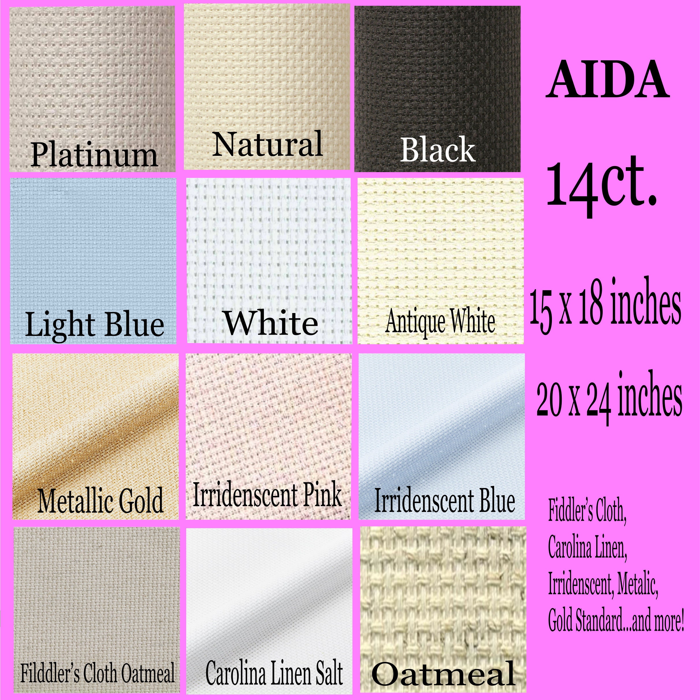 SET of 6 Glitter Cross Stitch Fabric, 12 Inches Squares Pre-cut 16ct  Opalescent Aida Fabric Squares, 16 Count Sparkle Embroidery Cloth 