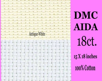 18ct 15x18 Charles Craft DMC AIDA White and Antique White Cross Stitch Needlepoint Fabric