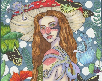 Mushroom Fantasy Girl Impresión de arte descargable