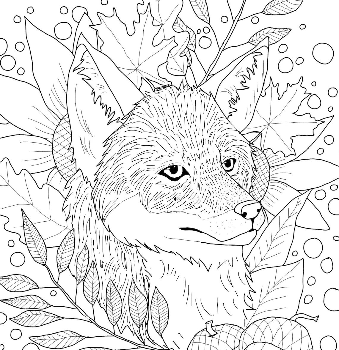 Fall Fox Downloadable Coloring Page Etsy