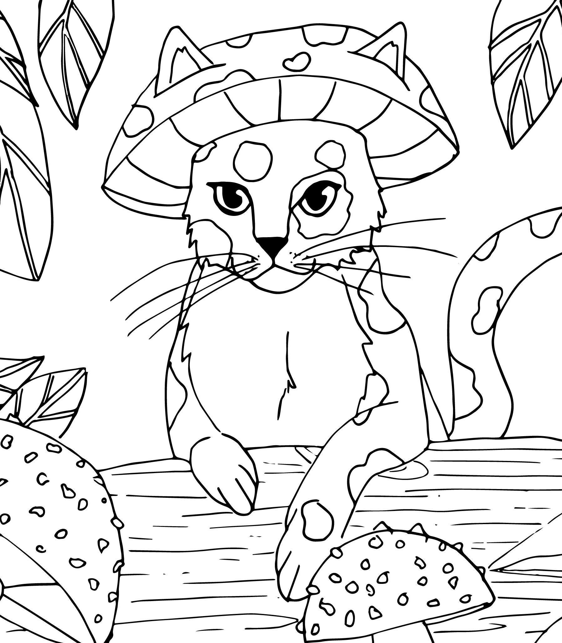 Mushroom Cat Downloadable Coloring Page - Etsy