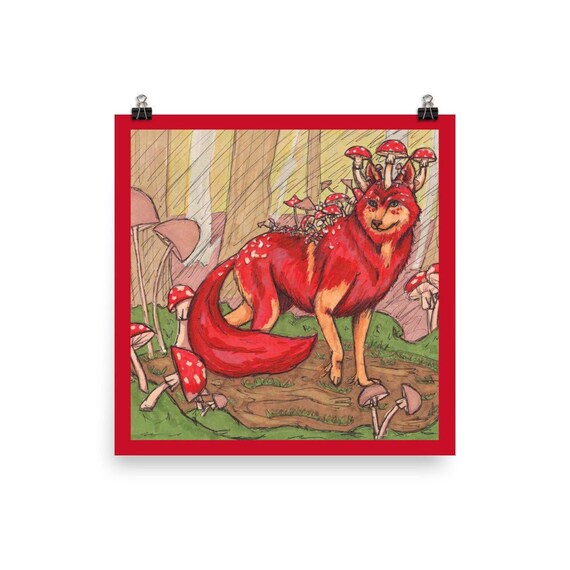 Mushroom Wolf Poster Etsy