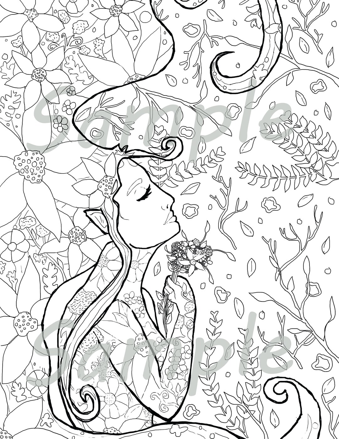 Flower Fairy Printable Coloring Page - Etsy