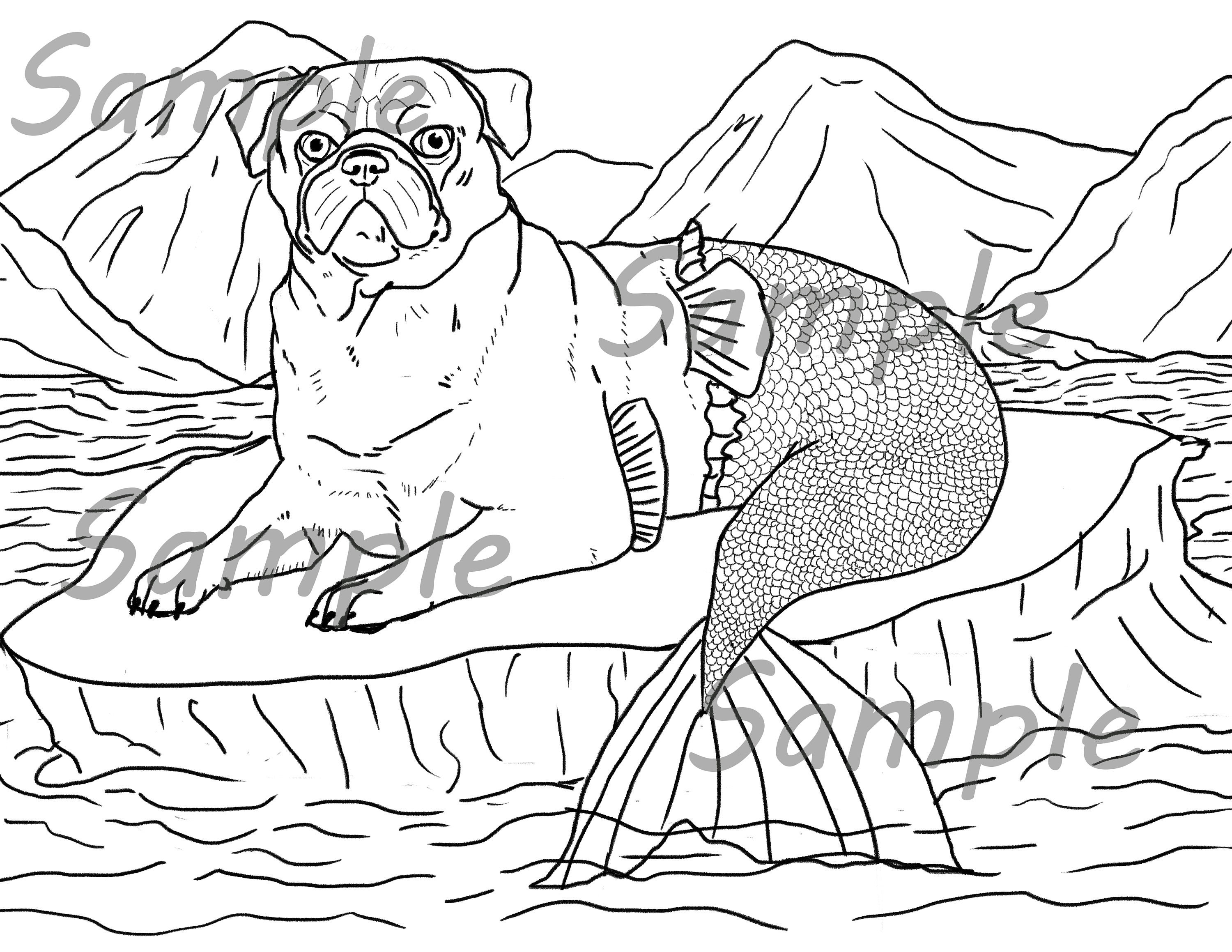 Merpug Dog Downloadable Coloring Page - Etsy