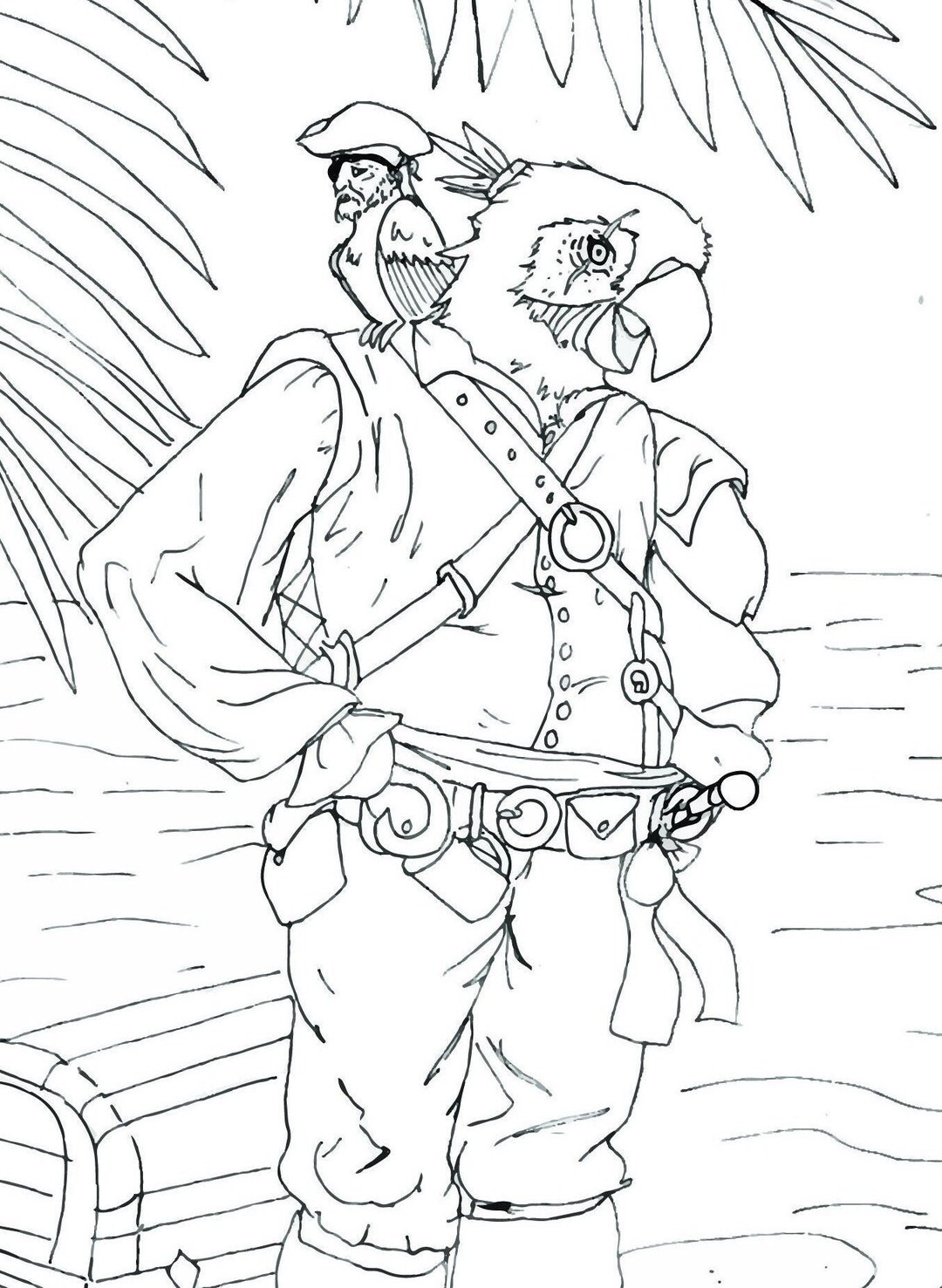 Pirate Parrot Downloadable Coloring Page - Etsy