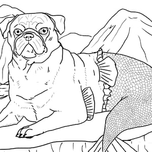 Merdog Colouring In Merpug Dog Downloadable Coloring Page - Etsy