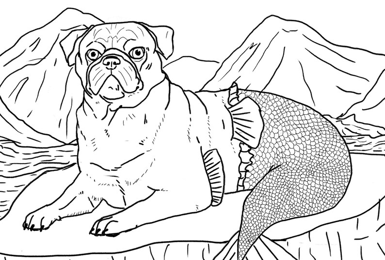 Merdog Colouring In Merpug Dog Downloadable Coloring Page - Etsy
