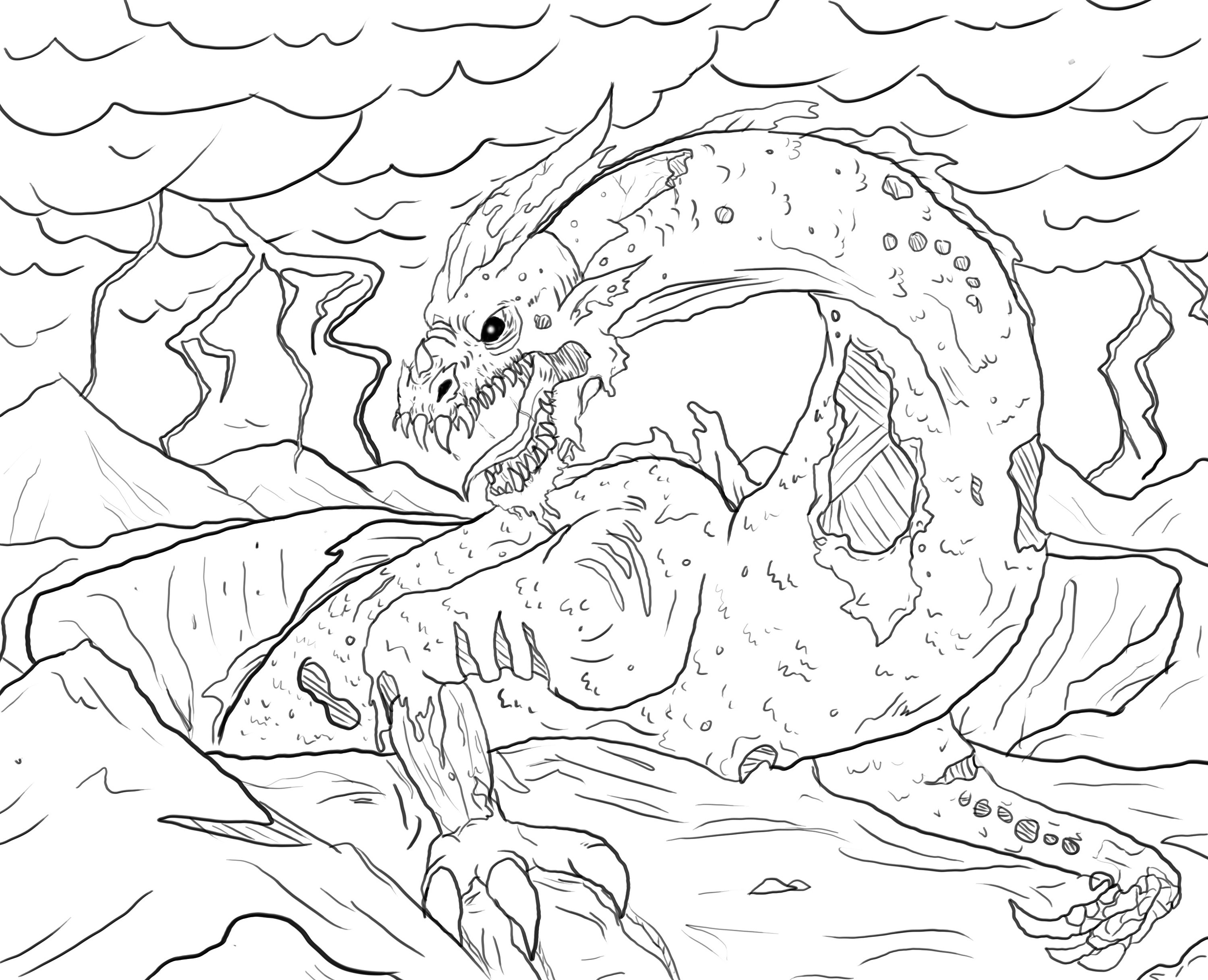 Zombie Dragon Downloadable Coloring Page - Etsy