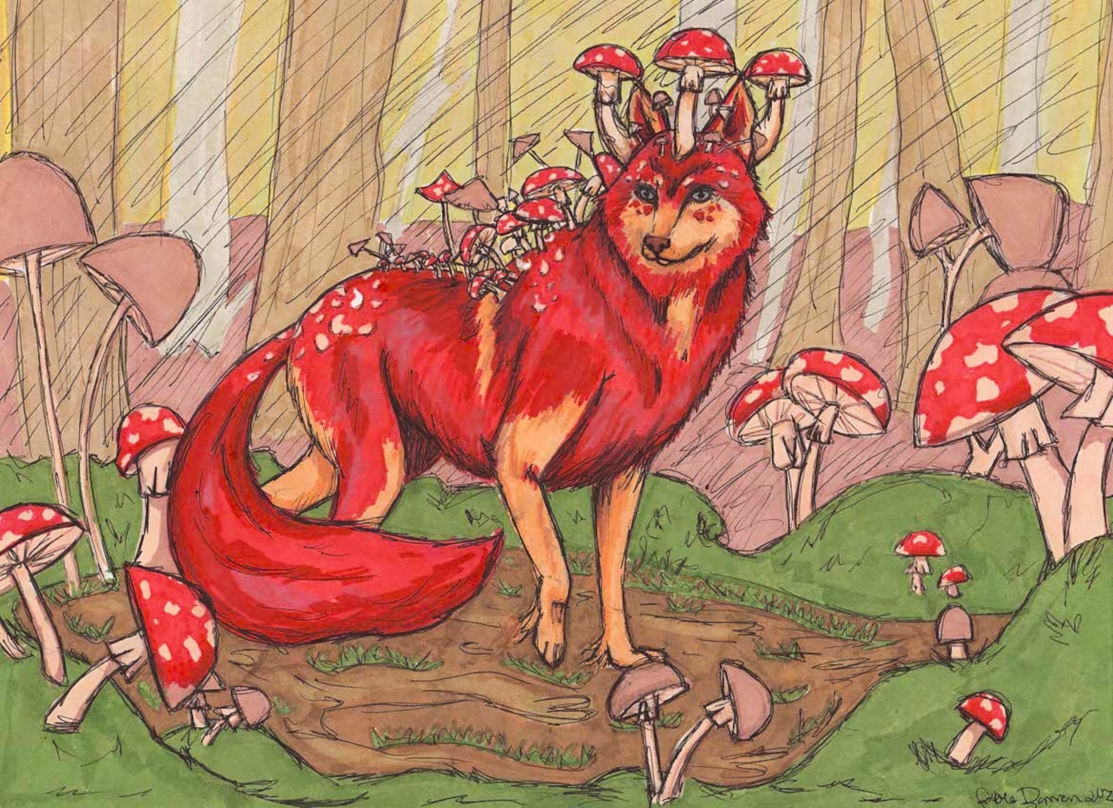 Mushroom Wolf Downloadable Coloring Page Etsy