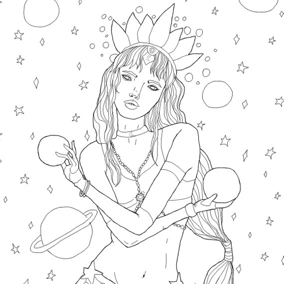 Galaxy Goddess Downloadable Coloring Page - Etsy