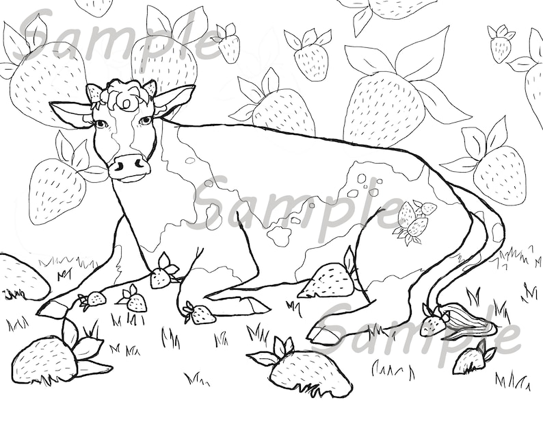 Strawberry Cow Downloadable Coloring Page - Etsy