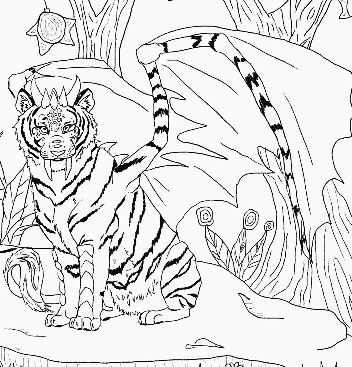Tiger Dragon Downloadable Coloring Page - Etsy