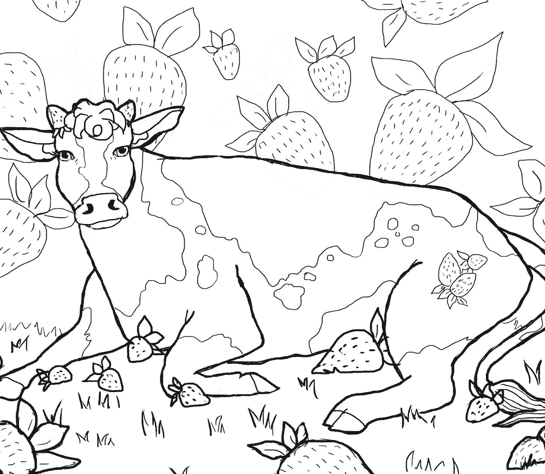 Strawberry Cow Downloadable Coloring Page - Etsy