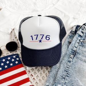 1776 Patriotic Trucker Cap | Vintage Independence Day Hat | American Pride Hat | Fourth of July Fashion |, Summer Outdoor Accessories
