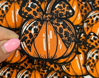 Cheetah Pumpkin Iron On Chenille Patch- Halloween Hat Patch