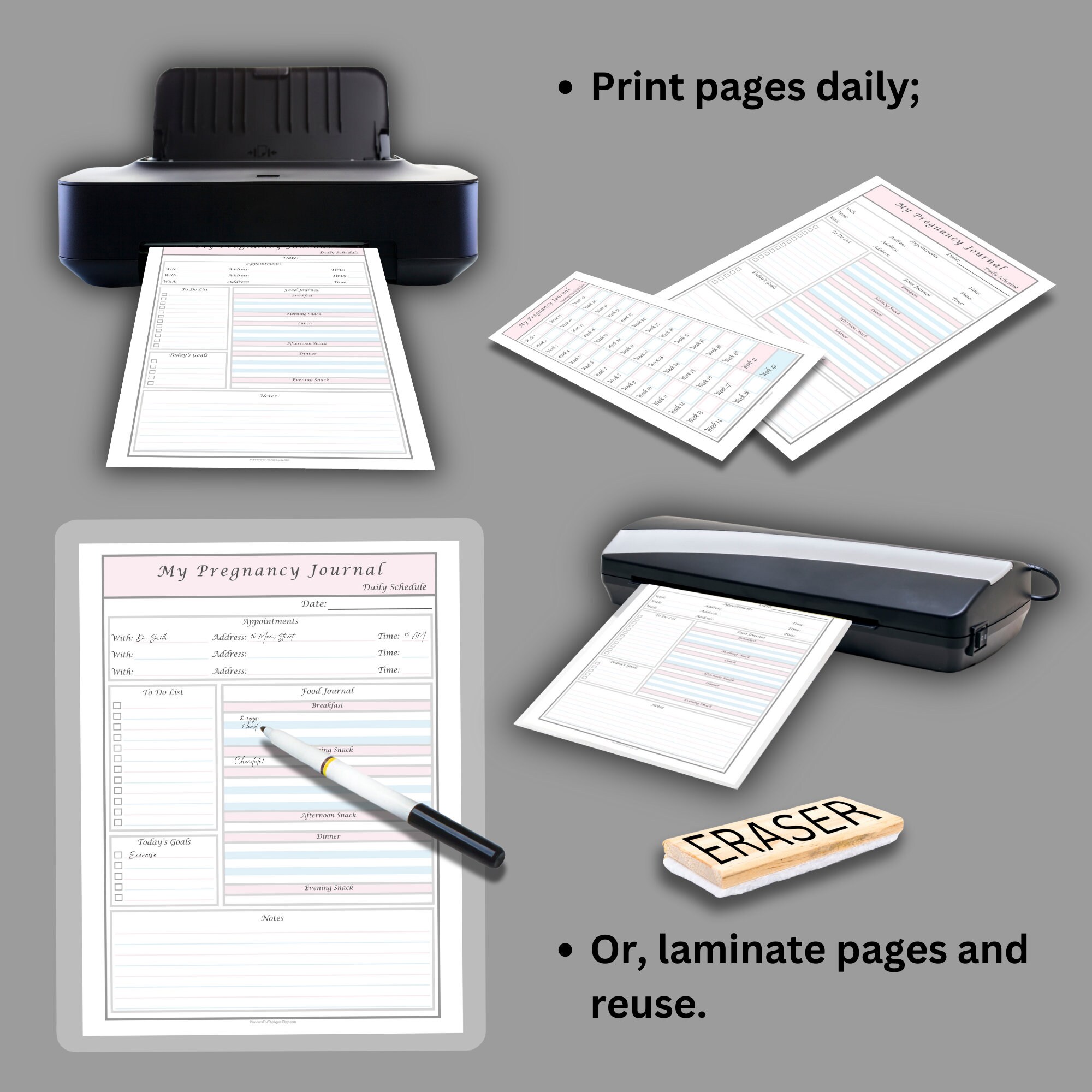 Print and Fill Pregnancy Journal Pages, Daily Weekly Monthly Tracking ...