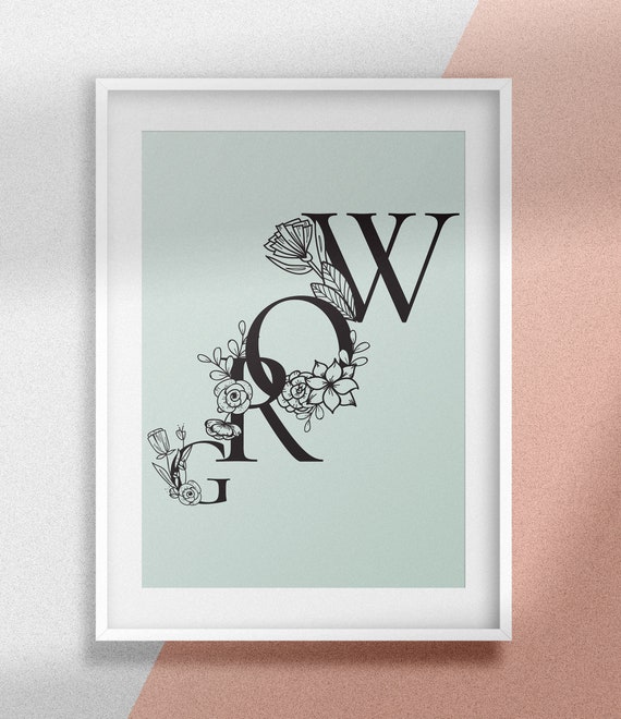 Grow Print Printable Wall Art DIY Decorative Flower Text - Etsy