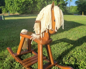 Vintage Restored Kids Wooden Rocking Horse.