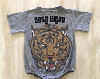 Oversized infant Onesie - size 6-9mo - Repurposed from an Adult T-Shirt / ‘Easy Tiger’