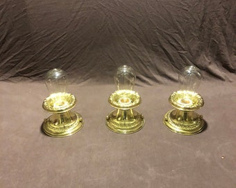 3 Matching Vintage Brass Flush Mount Ceiling Fixtures