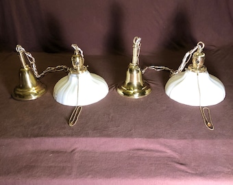 Vintage Brass Pendant Light Fixture with Milk Glass Shade