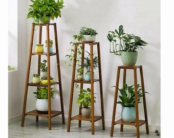Tall Bamboo Plant Stand Flower Pot Display Rack Shelf Indoor Outdoor (2-3-4 Tier)