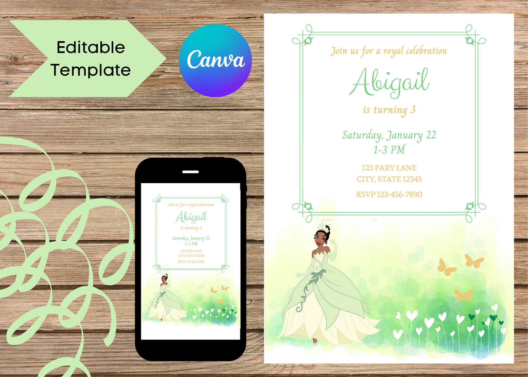 EDITABLE Princess and the Frog Birthday Party Invitation Princess Tiana Instant Download Editable with Canva Tiana Invite