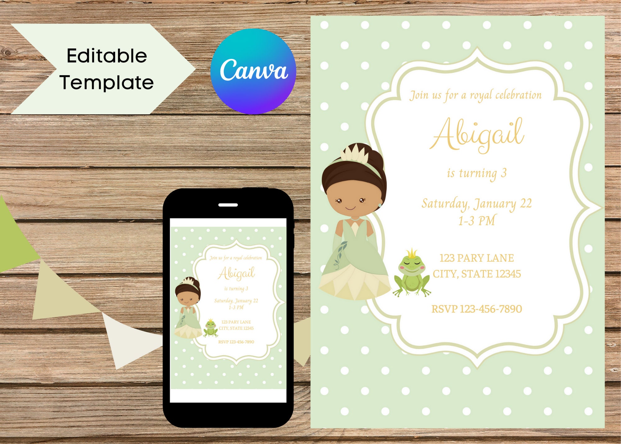 EDITABLE Princess and the Frog Birthday Party Invitation Princess Tiana Invite Instant Download Editable with Canva Tiana