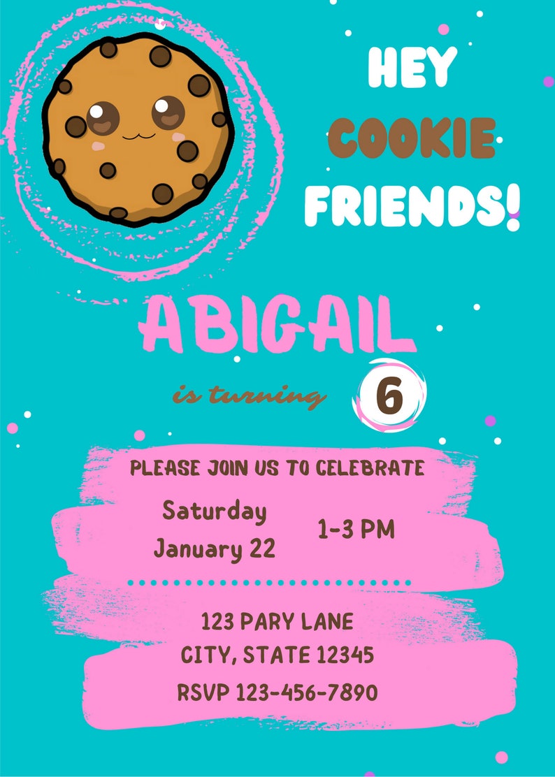 Cookie Swirl C Birthday Party Invitation, Cookie Invitation, Instant