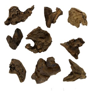 May include: A collection of ten pieces of driftwood in various shapes and sizes. The driftwood is a natural brown color and has a rough, weathered texture.