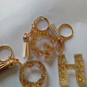 Resin Initial Keychain with Pompom