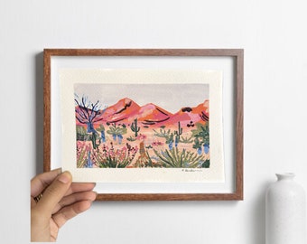 Handgemachtes Original Landschaftsgemälde - Rosa Wüstenblick, Geschenkideen, Wandkunst