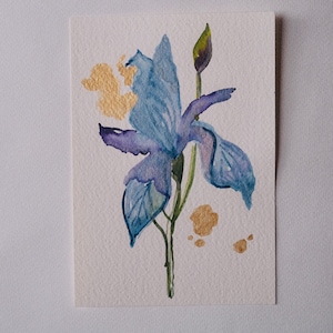 Handgemachte Original Aquarell Malerei - Blue Purple Iris