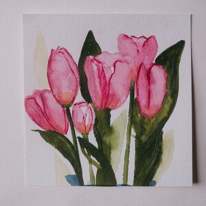 Handgemachtes Original Aquarell Blumenbild - Tulpen
