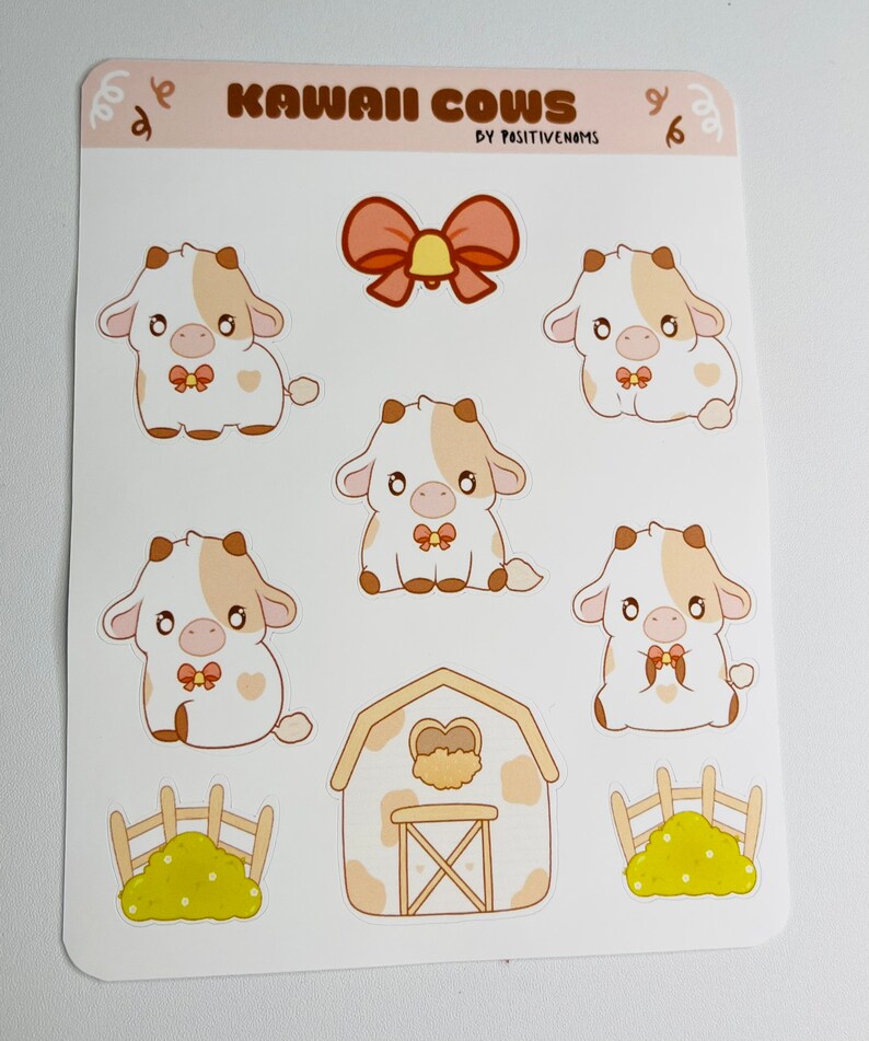 Kawaii Cow Farm Animal Sticker Sheet Diecut 5.25x4 Inch Etsy