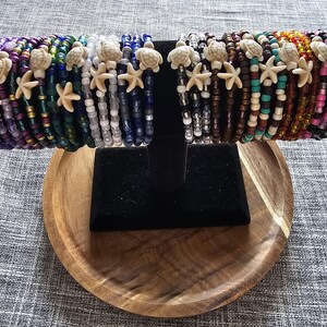 Multicolored Glass Seed Bead Bracelets – Sea Turtle, Starfish, or No Charm Set – Ocean-Inspired – Handmade Beaded Bracelet Set