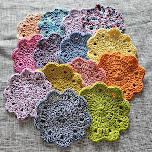 Handmade Crochet Cotton Coasters – Colorful Flower-Shaped Cotton Coasters, Home Decor, Eco-Friendly Drink Coasters