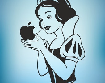 Manzana Blancanieves, Blancanieves SVG, Blancanieves blanco y negro SVG, Archivo de corte para Cricut, Silueta, Cameo, Corte Roland, Descarga digital