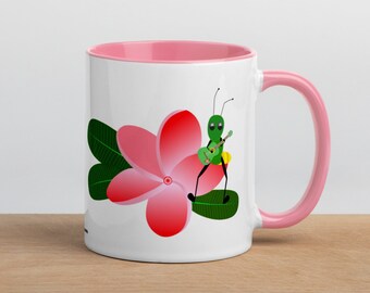 Frangipani flower with bug playing guitar