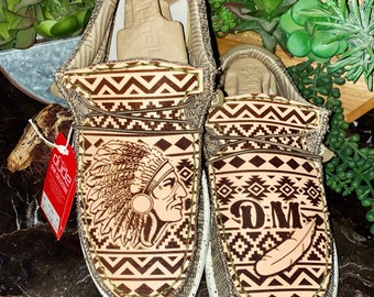 Custom Tooled Heydudes loafers