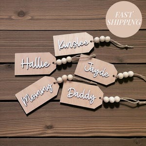 Wooden Stocking Tag Personalized Christmas Decoration Handcrafted Label Custom Fireplace Accessory Holiday Name Identifier Rustic Mantel