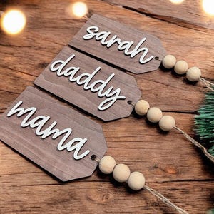 Beaded Wooden Stocking Name Tag Personalized Christmas Tag for Stocking Family Tags Custom Christmas Decor Matching Christmas Tags