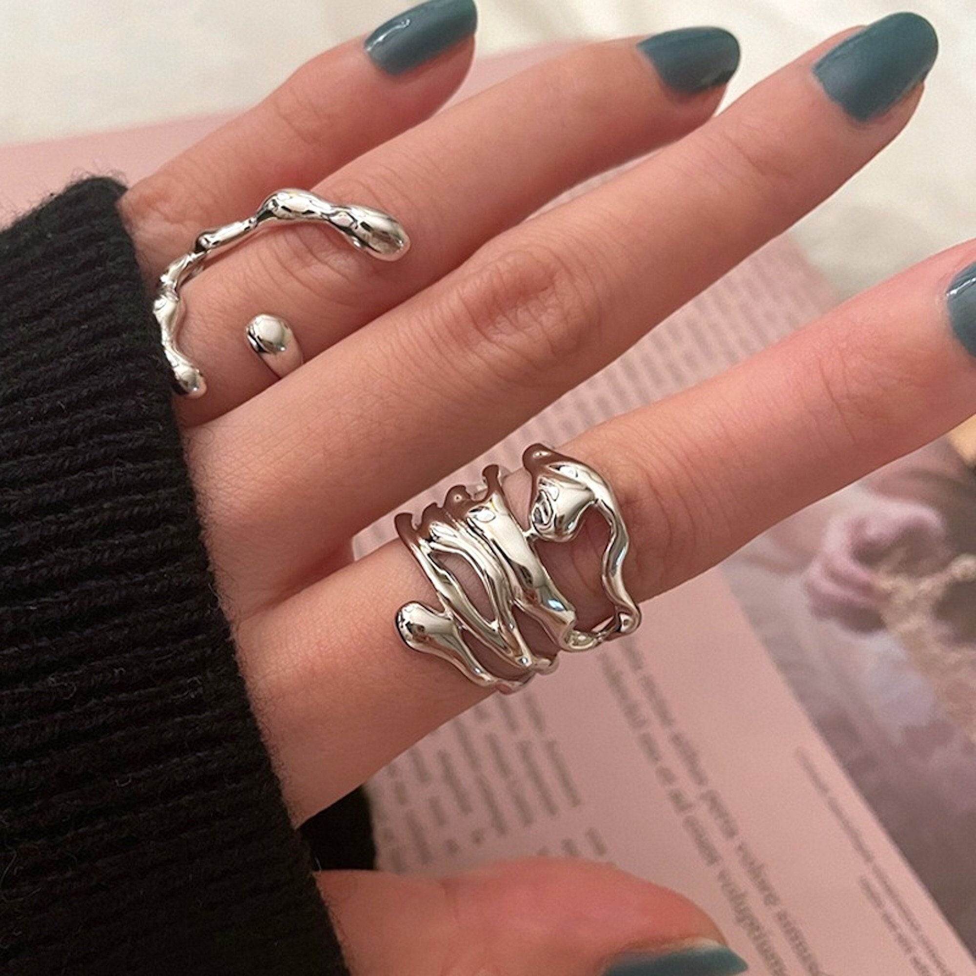 Melted Silver Ring - Etsy