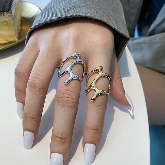 The Karma Twins Ring Set Liquid Metal Jewelry Liquid Metal Ring Y2K Rings  Irregular Ring Liquid Ring Drip Ring Bague Qui Fond 
