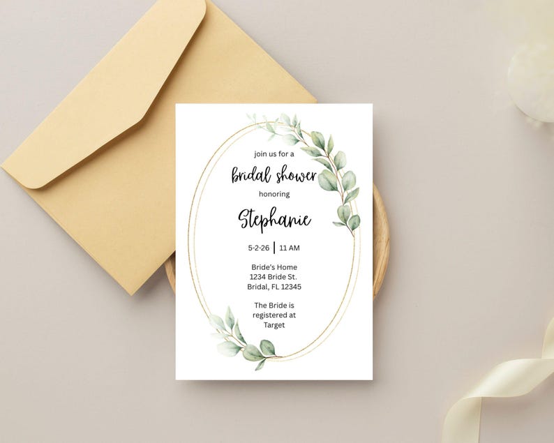 Gold and Greenery Bridal Shower Invitation - Etsy