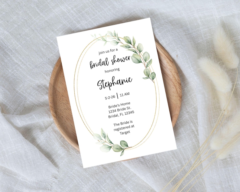 Gold and Greenery Bridal Shower Invitation - Etsy