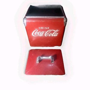Coca-Cola Red Metal 1950's Cooler with Lid. Action Mfg Company