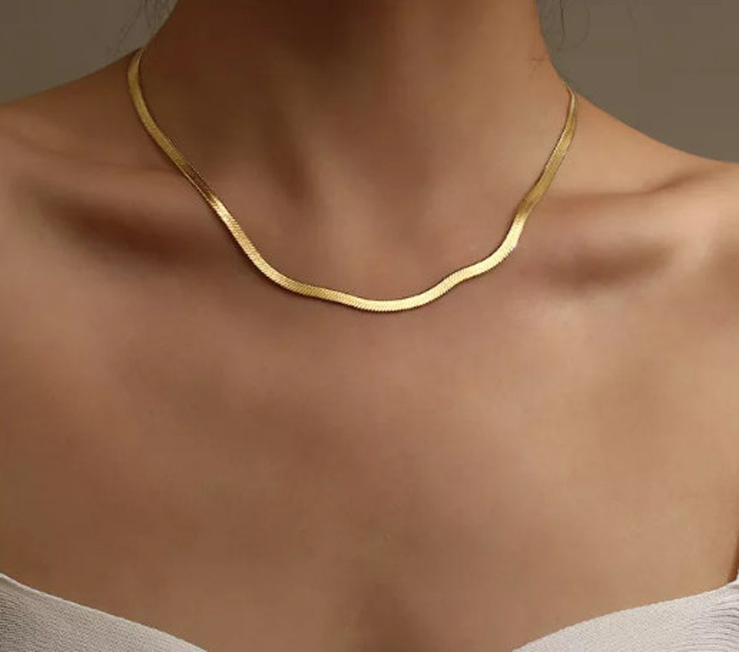 Gold Herringbone Necklace Snake Chain Dainty Necklace Etsy