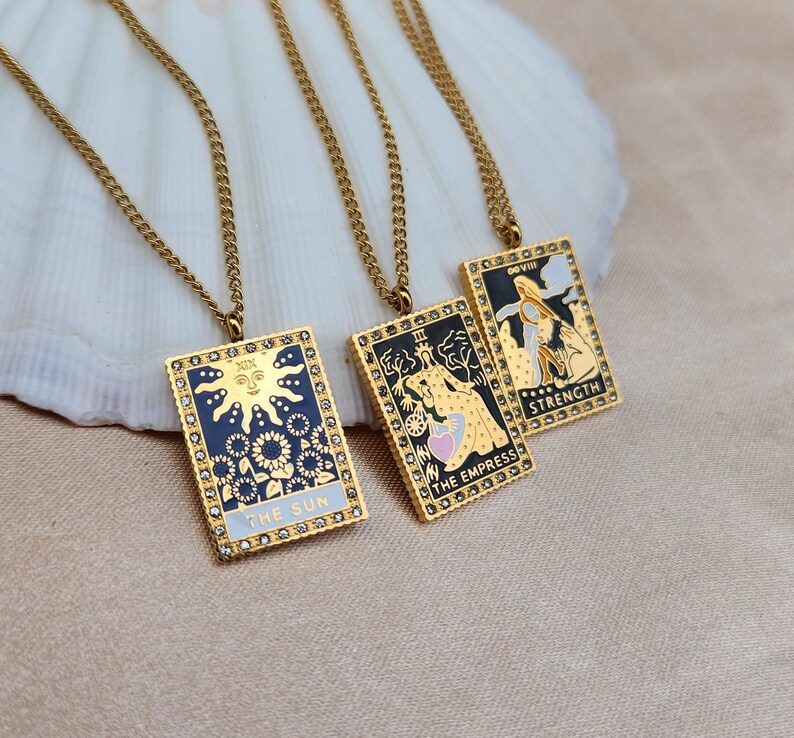 Tarot Card Necklace Gold Necklace Tarot Card Pendant Etsy
