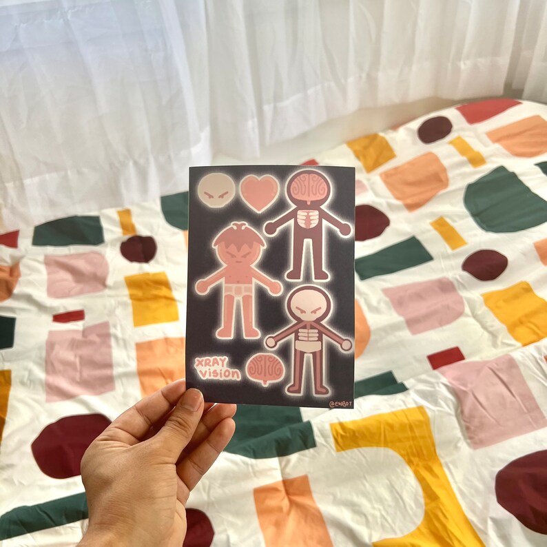 Cartoon Anatomy Xray Stickers Playful Bones and Brain Illustration Etsy